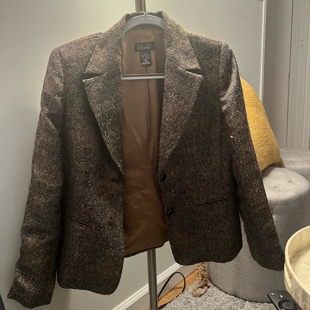 RAFAELLA - Brown embroidered tweed blazer jacket